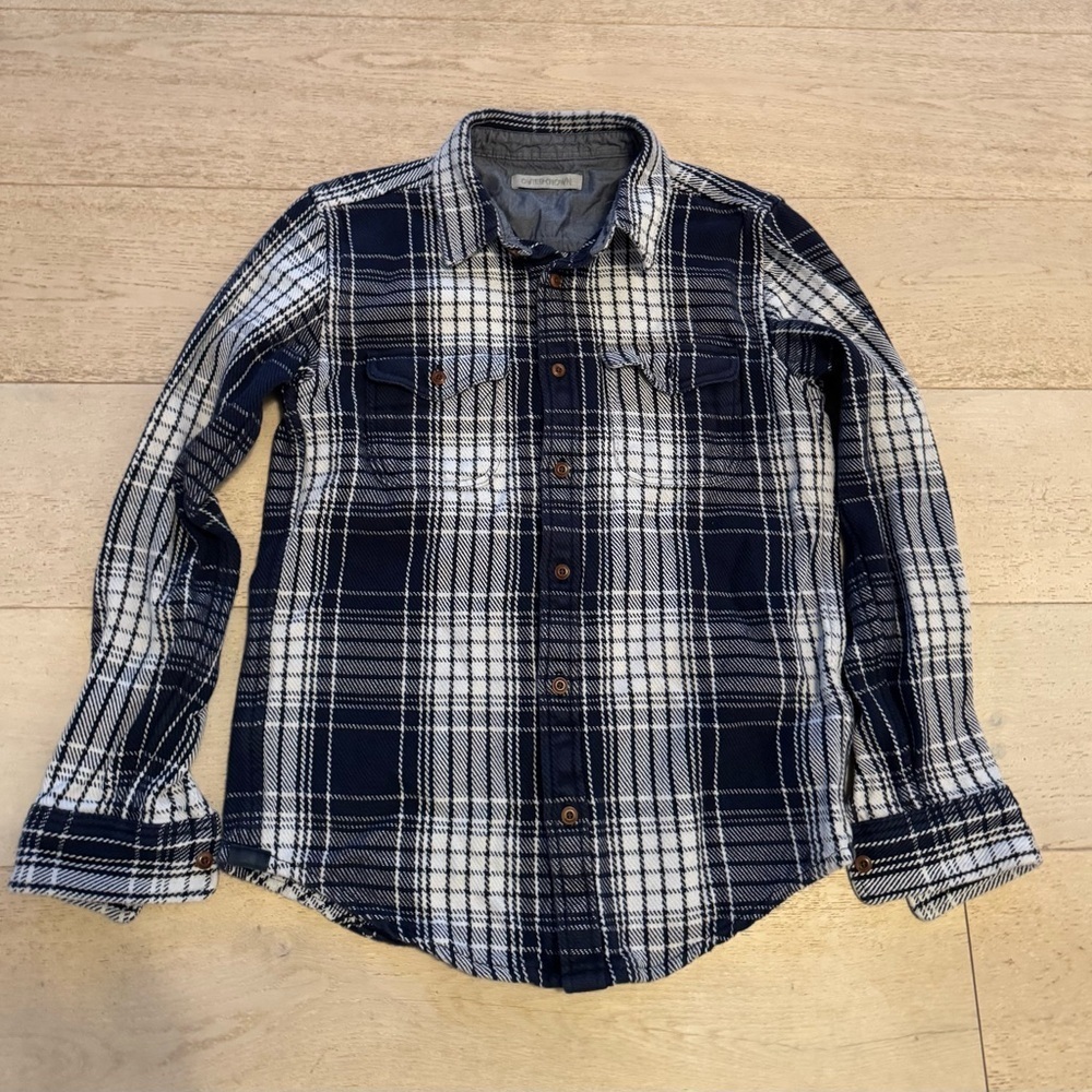 Outerknown Blanket Shirt Men's M  Navy Blue White Plaid Heavyweight